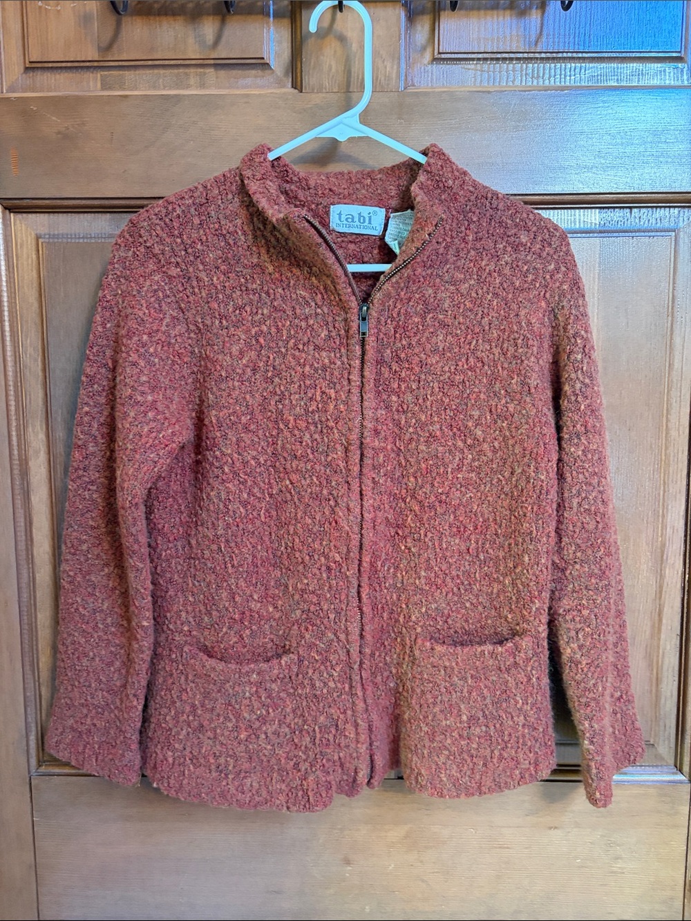 Tabi Burnt Orange  Textured Wool Blend Zip-Front Women's Cardigan Size Medium